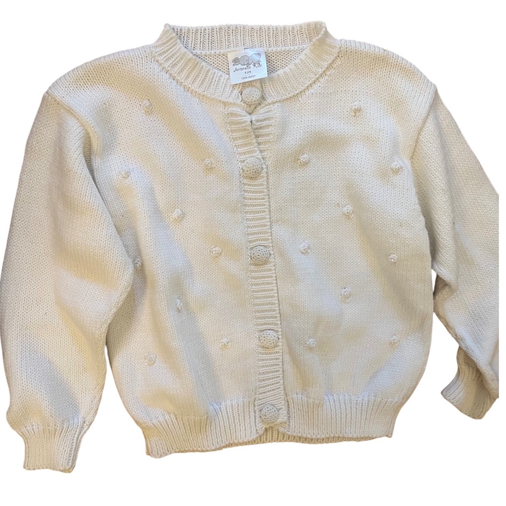NWOT ANTONELLA KIDS WHITE floral embroidered pearl toddler girl cardigan size 4